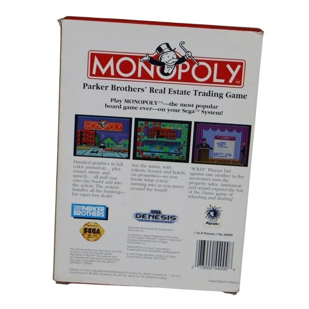 Monopoly Sega Genesis Video Game Complete Parker Brothers‎ NTSC-U/C Board Game